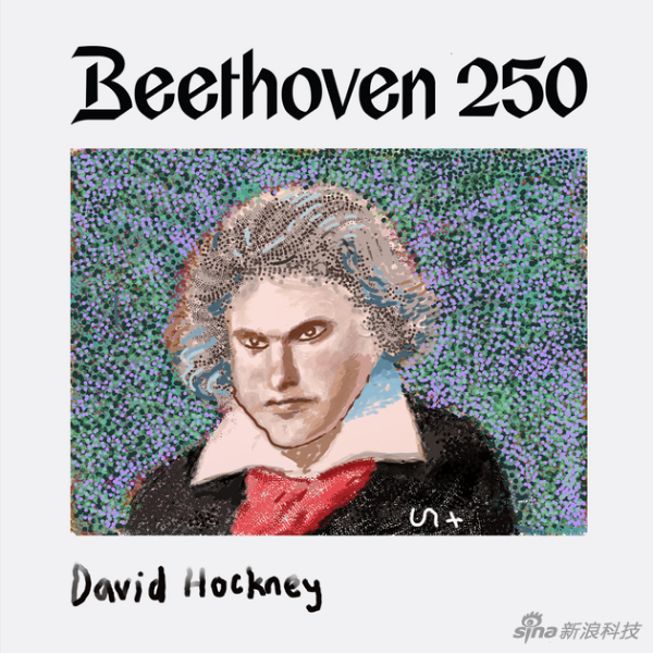 David Hockney用iPad Pro+Apple Pencil为Apple Music独家创作了一副贝多芬肖像（图片来自Apple Music）